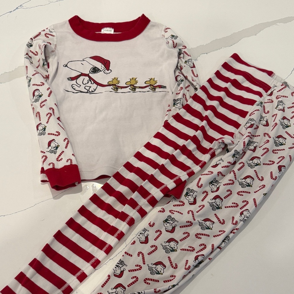 Hanna Andersson Kids Unisex Holiday Pajamas - Red White Peanuts Snoopy size 10